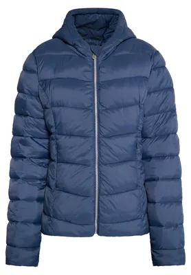 Produktbild von Damen gesteppte Daunenjacke blau M mit Kapuze, Kinnschutz und tierfreundlicher Synthetikfüllung