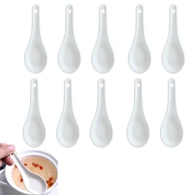 Suppenlöffel-Set, 10er-Pack, Porzellan, weiß, 11,4 cm, spülmaschinenfest
