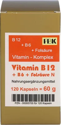 Obrázek produktu pro Vitamin B12 + B6 + kyselina listová komplex N, 120 kapslí KAP