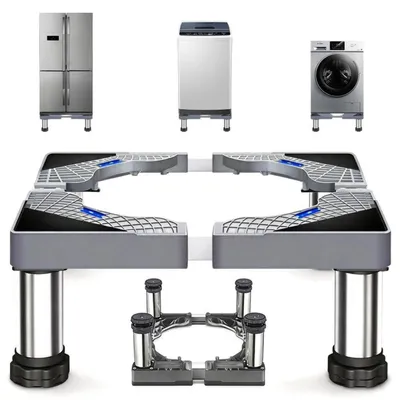 Image de Support réglable pour machine à laver, avec 4 pieds, hauteur de 18 à 21 cm, capacité de charge de 200 kg, en acier inoxydable/résine