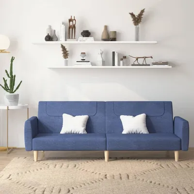Produktbild von Design Schlafsofa 2-Sitzer Blau Stoff, Schlafsofas 2024 Neu