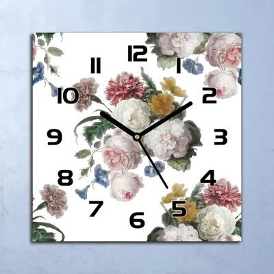 Produktbild von Wanduhr Echt-Glas-Küchenuhr Blumenstrauß Quarz Lautlos 30x30 Deko Bilder