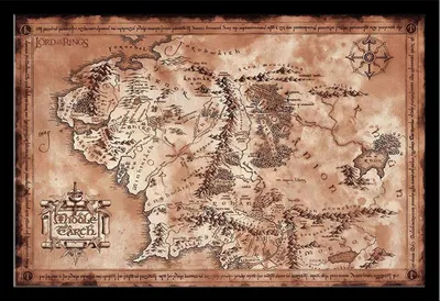 Immagine prodotto di Il Signore degli Anelli - Poster - Mappa + cornice rimovibile, Shinsuke® Maxi MDF nero, disco acrilico