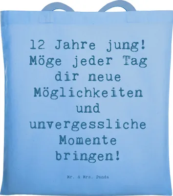 Produktbild von Mr. & Mrs. Panda Jutebeutel Spruch 12. Geburtstag - Sky Blue - Geschenk, Happy Birthday, Tasche, Tote Bag, Alter, Feier, canvas, unvergessliche Momente, Shopping, totebag