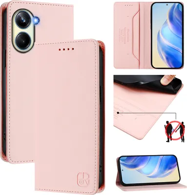 Immagine prodotto di Custodia in pelle per Realme 10 Pro, flip case con slot per carte, portafoglio e supporto Rosa