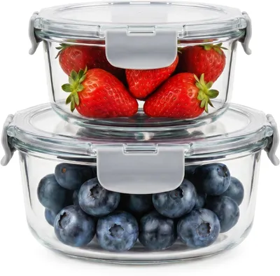Productafbeelding van Glazen container 400 ml en 970 ml, 2-delig, borosilicaatglas, luchtdicht, voor keuken