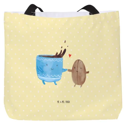 Produktbild von Mr. & Mrs. Panda Reisetasche Kaffee Bohne - Gelb Pastell - Geschenk, Tote Bag, Tasche, Genuss, Schultasche, Lustige Sprüche, Laptoptasche, Kaffeebohne, Strandtasche