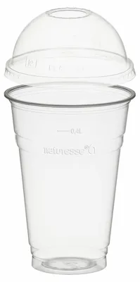 Produktbild von 50x Trinkbecher 400ml + Domdeckel mit Rundloch aus PLA