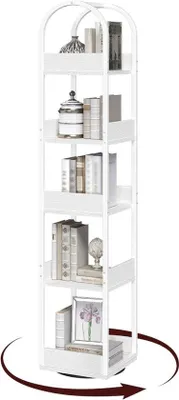 Produktbild von 360-Grad-Buchregal 5 Ebenen stehender Tisch mit Randbeschutzung 30 x 30 x 160 cm weiß