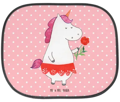Produktbild von Mr. & Mrs. Panda Sonnenschutz Auto Einhorn Dame - Rot Pastell - Geschenk, Unicorn, Sonnenblende, Frau, Hitzeschutz, Trennung, für Autoscheiben, Freundin, Bachelorette