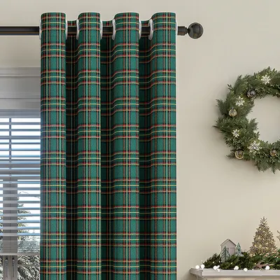 Produktbild von Karo Vorhang Kariert Verdunklungsvorhang Ösen Weihnachtsdeko für Wohnzimmer Schlafzimmer Bauernhaus Restaurant 132x241cm Grün