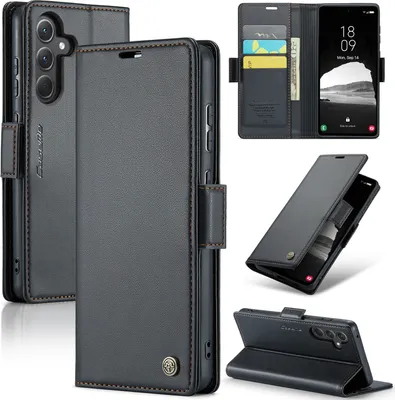 Immagine prodotto di Custodia Galaxy A35, carta di blocco RFID, custodia in pelle avanzata con funzione stand per Samsung Galaxy A35 Nero