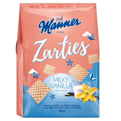 Immagine prodotto di Manner Zarties Milky Vanilla wafer croccanti con crema alla vaniglia 200g