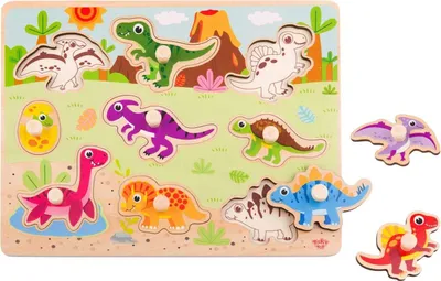 Produktbild von TOOKY TOY Montessori-Holzpuzzle Dinosaurier-Formen