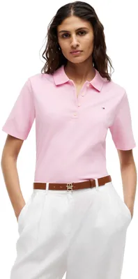 Immagine prodotto di Camicetta polo da donna Tommy Hilfiger, manica corta, modello 1985, tessuto pique, vestibilità regular, colore rosa (Classic Pin)