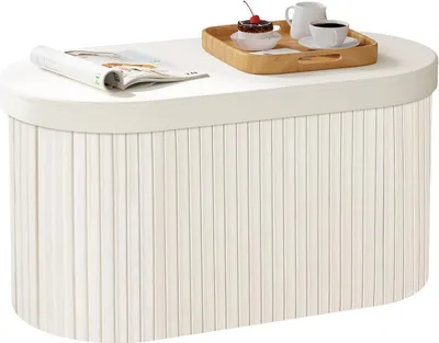 Produktbild von WOLTU Sitzhocker mit Deckel Stauraum, faltbar gepolstert, aus Velvet, MDF, 76x38x38 cm : Creme Farbe: Creme