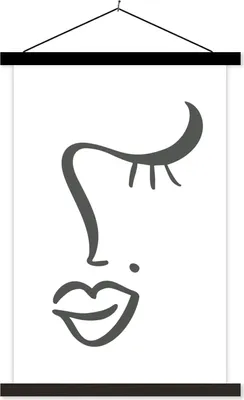 Produktbild von MuchoWow® Textilposter Frau - Gesicht - Minimalismus 60x90 cm mit schwarzem Rahmen - Poster Wohnzimmer
