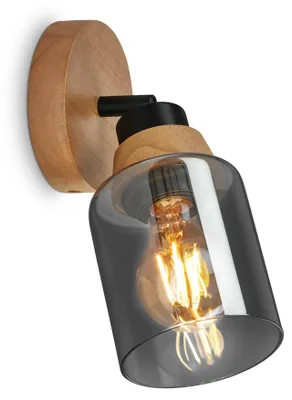 Image de Applique murale orientable E27 110x110x115mm carrée IP20 lumière blanche chaude verre fumé bois noir lampe murale chambre salon couloir