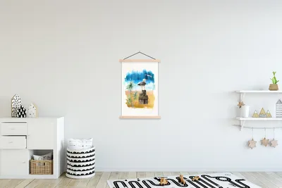 Produktbild von MuchoWow® Textilposter Vogel - Baum - Strand - Aquarell 60x90 cm mit holzfarbenen Rahmen - Textil