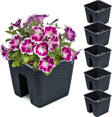 Image de 5x Jardinière 27,2 cm x 27,2 cm Rotin anthracite 8,5 L garde-corps garde-corps garde-corps