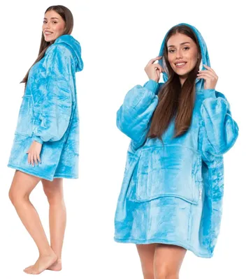 Immagine prodotto di Coperta-felpa portatile, tessuto confortevole, cappuccio elegante, blu