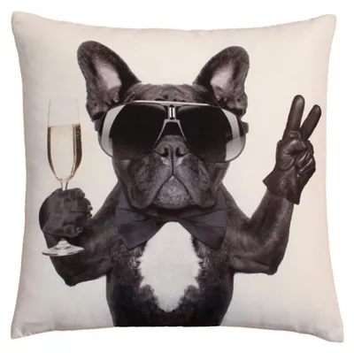 Produktbild von Kissenbezug Fotodruck Kissenhülle 30x30 cm Hund Sekt Kissenhülle Kopfkissen
