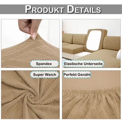 Obrázok produktu pre Poťah pohovky žakárový geometrický vzor na zadné vankúše, poťah pohovky vodotesný elastický protišmykový, poťah na sedací vankúš elastický univerzálny khaki