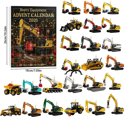 Produktbild von Bagger-Adventskalender 2026: 24 Tage voller Bagger-Fahrzeuge – lehrreich und unterhaltsam – Weihnachtsanhänger – Countdown-Geschenk