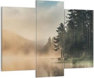 Produktbild von Bild auf Leinwand - Leinwandbild - 3 Teile - Nebel See Wald - 130x100cm - Wand Bild - Wanddeko - Wandbilder - Leinwanddruck - Bilder - Wanddekoration - Leinwand bilder - Wandbild - CB130x100-4440
