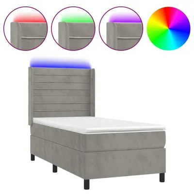 Produktbild von vidaXL Boxspringbett mit Matratze & LED Hellgrau 90x190 cm Samt