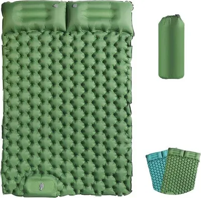 Productafbeelding van Slaapmat voor de camping, geschikt voor 2 personen, zelfopblazend luchtmatras, outdoor campingmatras met kussen, opvouwbare slaapmat, ultralicht luchtbed, opblaasbaar