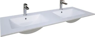 Produktbild von Bad - Doppelwaschbecken Bokaro 05, Farbe: Weiß – 18 x 121 x 45 cm (H x B x T)