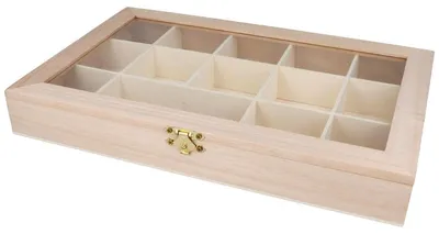 Holz-Aufbewahrungsbox 30x19x4 cm, 14 Fächer, mit Deckel