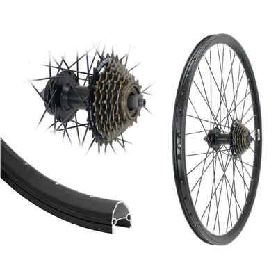 Produktbild von AGGRO-X 26 Zoll Alu Hinterrad Disk 19-559 Laufrad 6-Loch Hohlkammer Felgenbremse mit 7 Fach Shimano Zahnkranz 21 Gang