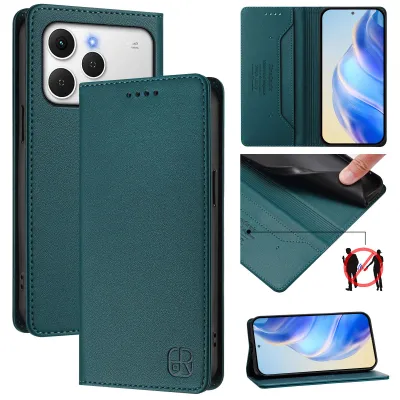 Produktbild von Lederhülle für Tecno Spark 40 4G Hülle Flip Brieftasche Kartenfächern Ständer Schutzhülle Dunkelgrün