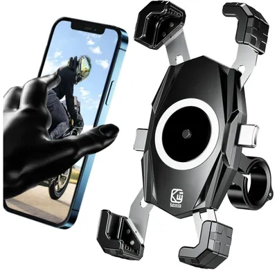 Image de Support de téléphone pour moto, vélo, scooter, avec pince de fixation pour guidon, compatible avec les smartphones de 4 à 6,9 pouces, couleur noire