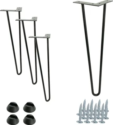 Zdjęcie produktu dla Zestaw 4 nóżek meblowych Hairpin, wysokość 41 cm, czarne matowe, z plastikowymi ślizgaczami, do bezpiecznego i stylowego projektowania mebli