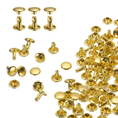 Productafbeelding van Set van 60 ronde dubbele lederkappen nieten 8x8mm (goud)