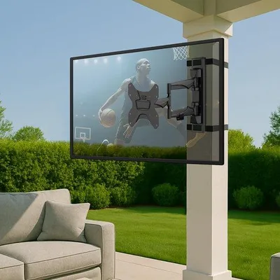 Zdjęcie produktu dla Stojak ogrodowy do telewizora, montaż na zewnątrz, nośność 29,9 kg, do telewizorów o przekątnej 48,3–127 cm, odporny na warunki atmosferyczne, czarny
