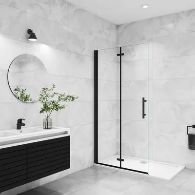 Produktbild von Walk-In Schwarz Duschabtrennung Falttür B.70cmxH.185cm Faltbar/drehbar Duschwand 6mm Nano-ESG Duschkabine