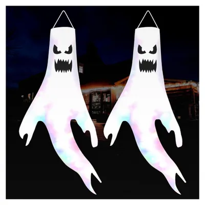 Produktbild von Halloween Deko Outdoor, Halloween Deko Garten, Halloween Windsäcke, Horror Deko, Geister Deko, Ghost Windsack Flagge Halloween Hängende Dekoration für Innen Außen Garten Horror Mottoparty (2 Stück)