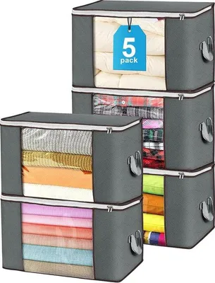 Produktbild von Famanu Aufbewahrungstaschen 90 L im 5er-Pack - Faltbare Lagerung für Decken, Kleidung, Spielzeug