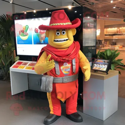 Productafbeelding van Fajitas mascotte REDBROKOLY kostuum karakter gekleed met een jumpsuit en aktetassen