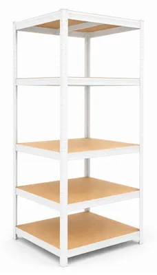 Produktbild von Relaxdays Schwerlastregal, HxBxT: 200x60x60 cm, 875 kg, 5 Ebenen, Lagerregal Keller & Garage, zum Stecken, weiß/braun