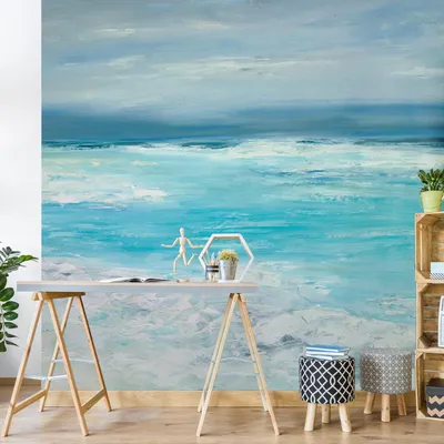 Produktbild von Fototapete Strand - Vliestapete - Bildtapete UV-beständig Meerblick blau Wandtapete geruchsfrei