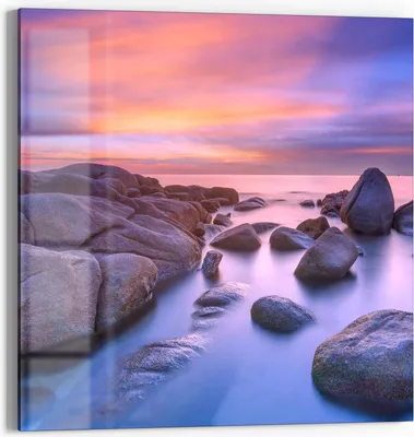 Produktbild von DEQORI Magnettafel Glas 50x50 cm 'Küstenfelsen in Abendröte' beschreibbar Whiteboard