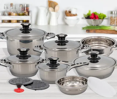 Produktbild von 16 tlg. Topfset mit Metalldeckel Kochtöpfe Induktionsgeeignet Töpfe Kochtopf Set