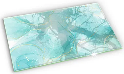 Produktbild von Glasplatte für Grabkerzen Gummifüße Glas Motiv - 52x30 cm - Blaugoldene Abstraktion
