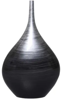 Image de VIVANNO Vase de sol en fibre de verre BELDADE Rond, noir spiralé brillant avec motif - 28x15x45 cm