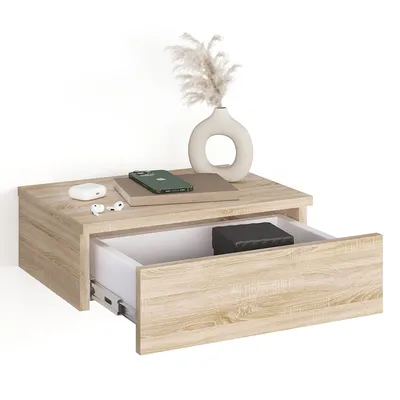 Produktbild von KOMTO Wandregal mit Schublade Sonoma Eiche - Nachttisch Hängend Nachttisch Wandmontage Wandschublade Nachtschrank Hängend | Monaco 46 x 30 x 15 cm